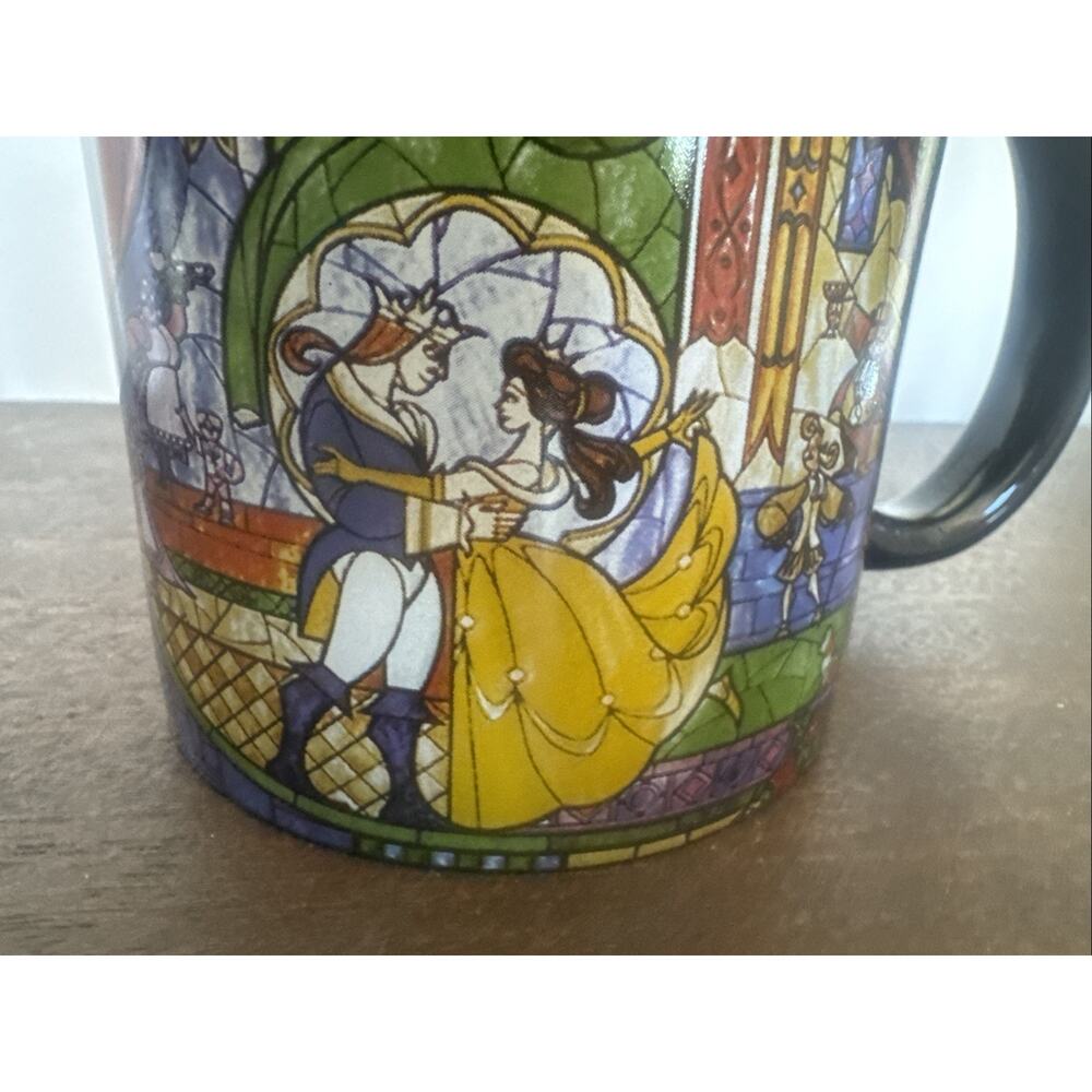 Disney Beauty & The Beast 20 oz Mug Stained Glass Rose Window Lumiere Cogsworth - Picture 6 of 10
